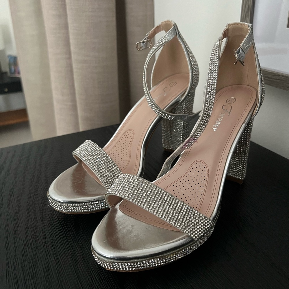 Silver Rhinestone Heels Sz 7.5